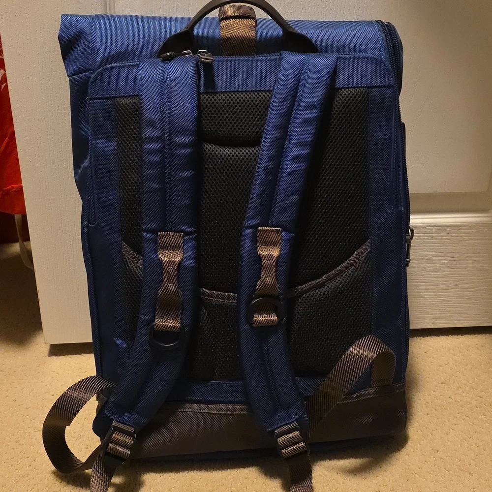 Tumi Navy and Brown Roll-Top Backpack